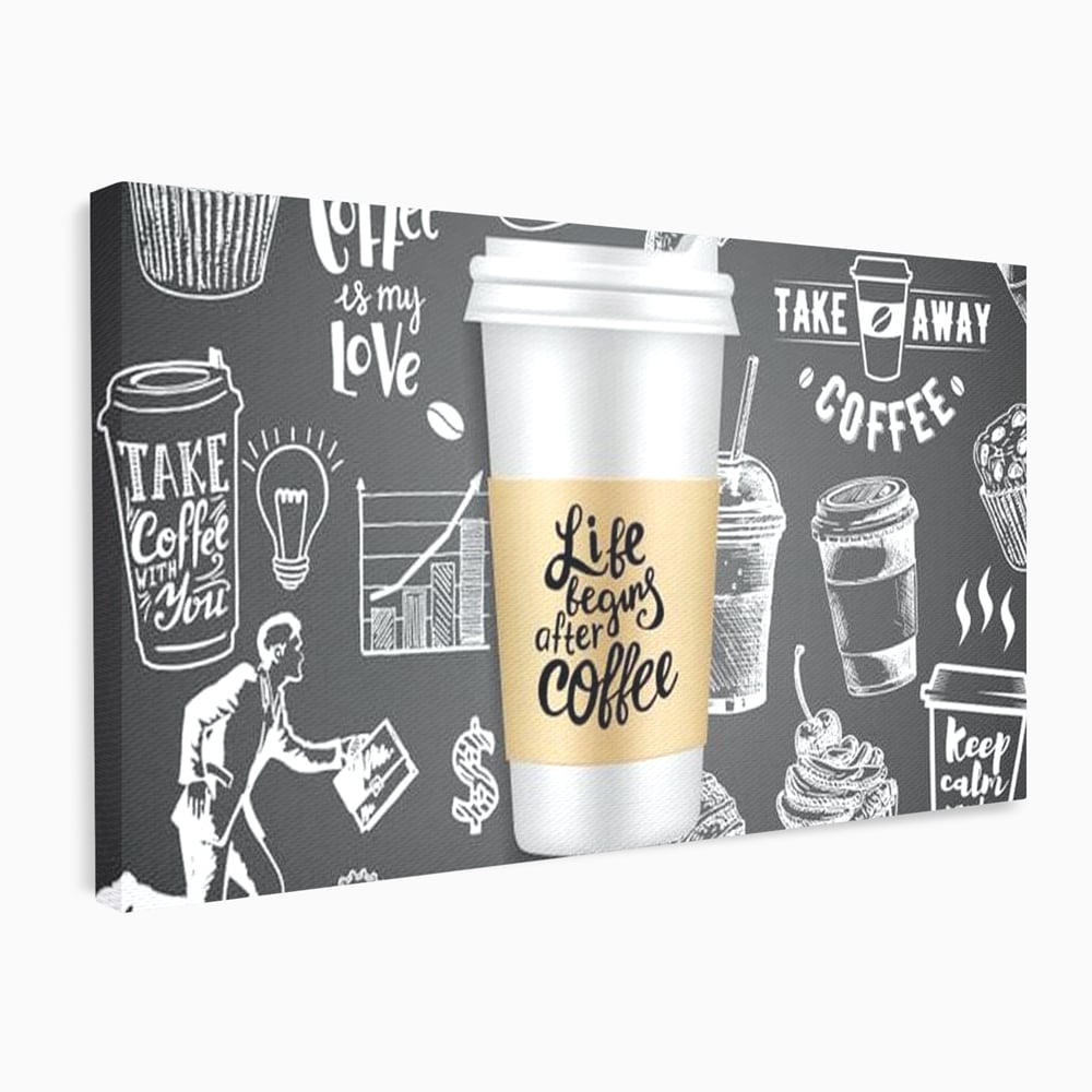 Tablou canvas cu ilustratie tip tabla cu cafea, fara rama, pe sasiu de lemn